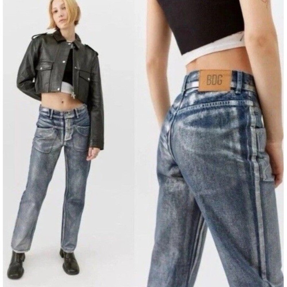 Urban Outfitters BGD High Rise‎ Cowboy Jeans Silver Coated Size Concert NWT 28